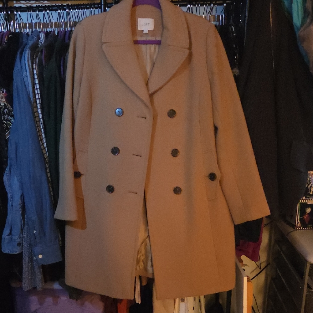LOFT Women's Camel Double-Breasted Pea Coat